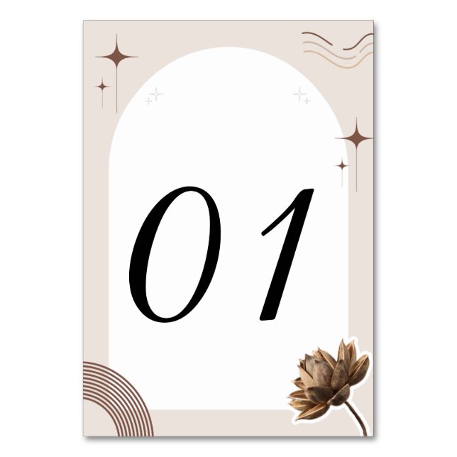 Brown Minimalist Boho Notes Customisable Table Number (Front)