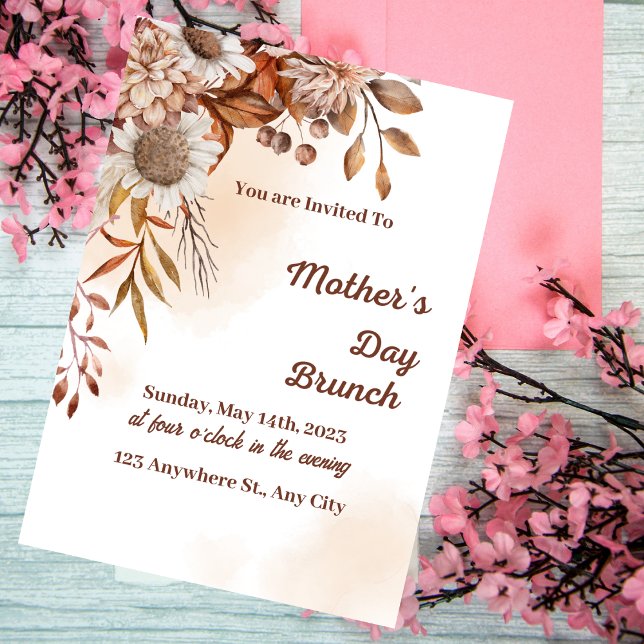 Brown Minimalist Fall Mother's Day Brunch Invitation (Creator Uploaded)