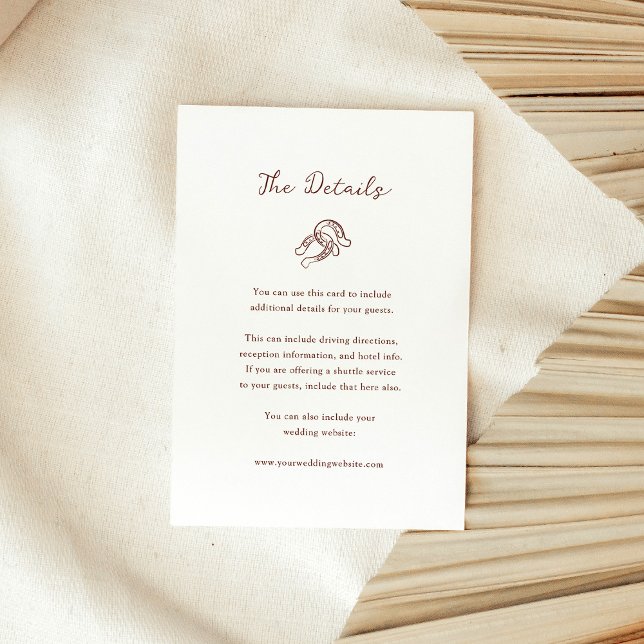 Brown Minimalist Horseshoe Wedding | Guest Details Enclosure Card (Creator Uploaded)
