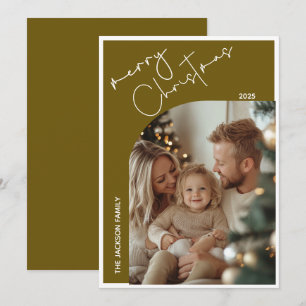 Brown Minimalist Merry Christmas Modern One Photo Holiday Card