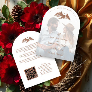 Brown Minimalist Rustic Cute Mountains Landscape Save The Date