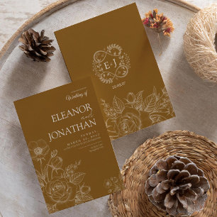 Brown Minimalist Rustic Floral Elegant Wedding  Invitation