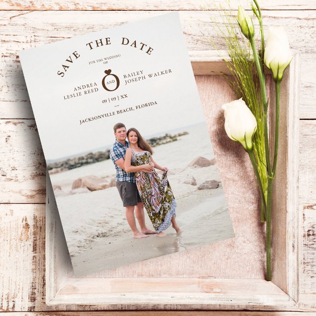 Brown Minimalist Simple Custom Photo Wedding Save The Date (Creator Uploaded)