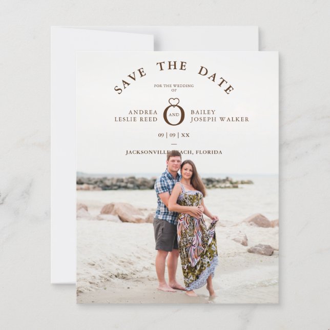 Brown Minimalist Simple Photo Wedding Save Date (Front)