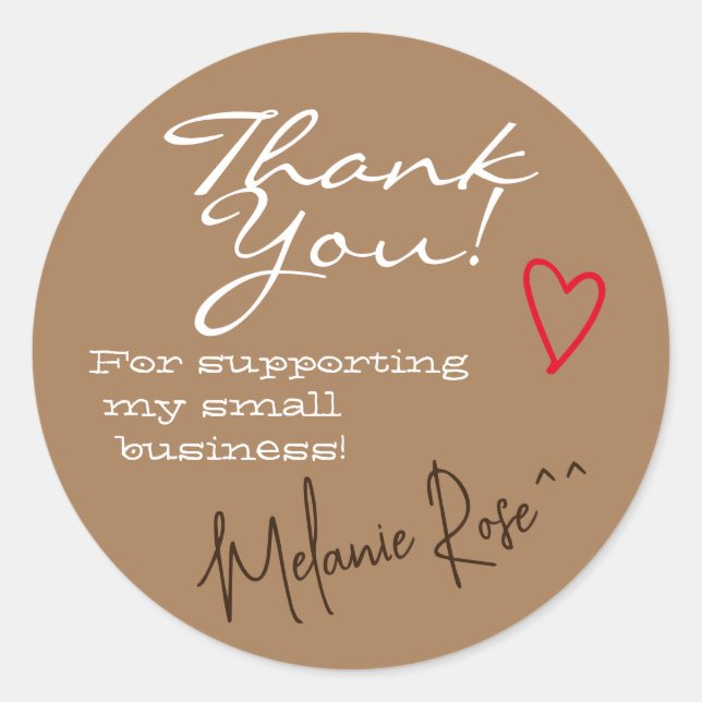 Brown Minimalist Thank You Labels Heart Signature (Front)