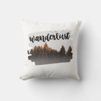 Brown Minimalist Wanderlust Mountains Forest  Cushion