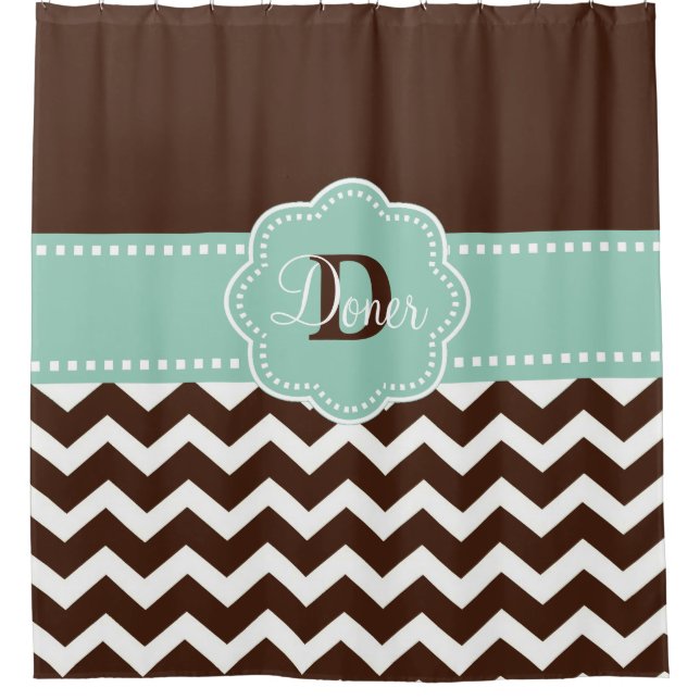 Brown Mint Chevron Personalised Shower Curtain (Front)