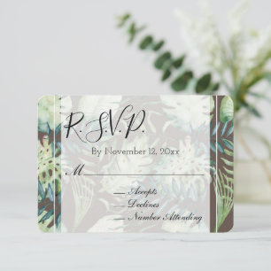 Brown Mint Tropical Green Leaves Wedding RSVP Enclosure Card