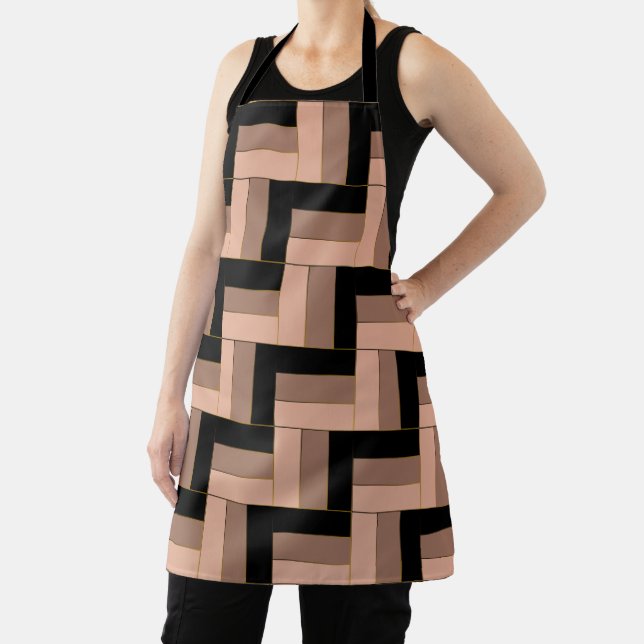 Brown Mocha Black Geometric Rectangles Apron (Insitu)