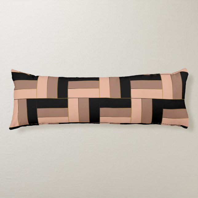 Brown Mocha Black Geometric Rectangles Body Cushion (Front)