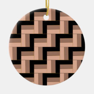 Brown Mocha Black Geometric Rectangles Ceramic Ornament