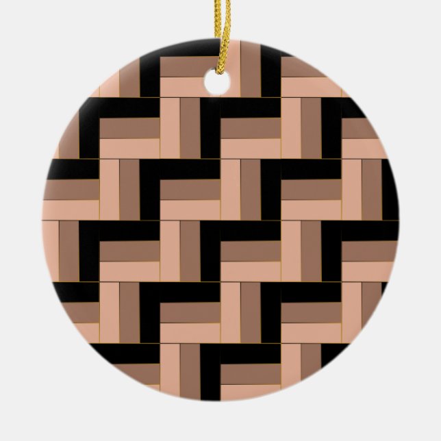 Brown Mocha Black Geometric Rectangles Ceramic Ornament (Front)