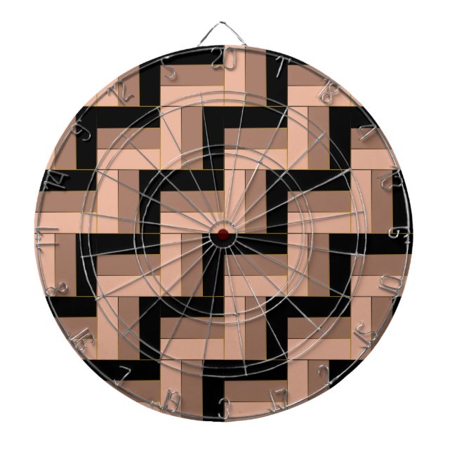 Brown Mocha Black Geometric Rectangles Dartboard (Front)