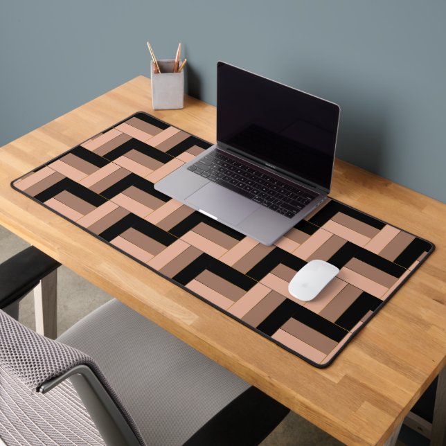 Brown Mocha Black Geometric Rectangles Desk Mat (Office 2)