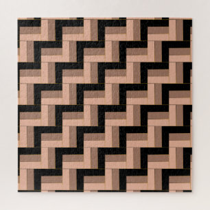 Brown Mocha Black Geometric Rectangles Jigsaw Puzzle