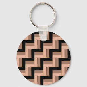 Brown Mocha Black Geometric Rectangles Key Ring