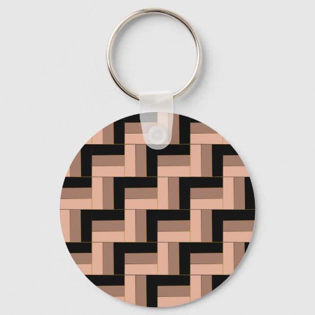 Brown Mocha Black Geometric Rectangles Key Ring (Front)