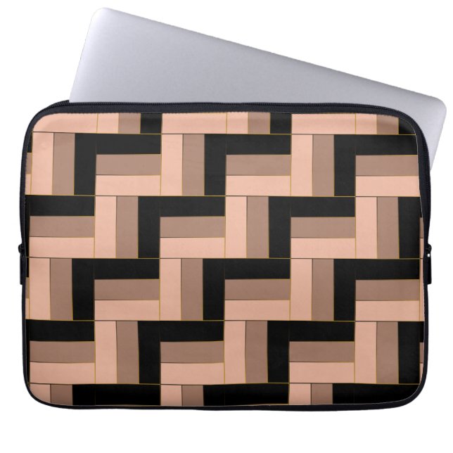 Brown Mocha Black Geometric Rectangles Laptop Sleeve (Front)