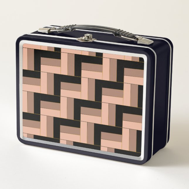 Brown Mocha Black Geometric Rectangles Metal Lunch Box (Front)