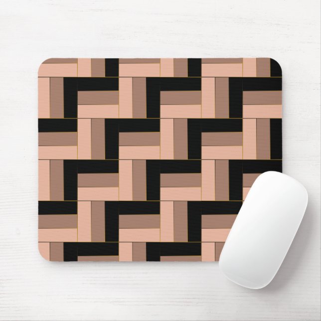 Brown Mocha Black Geometric Rectangles Mouse Pad (With Mouse)
