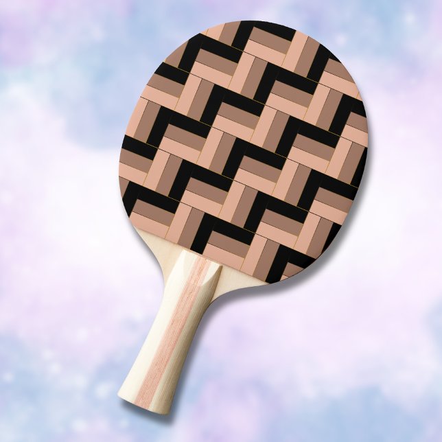 Brown Mocha Black Geometric Rectangles Ping Pong Paddle (Creator Uploaded)