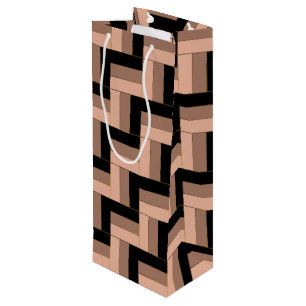 Brown Mocha Black Geometric Rectangles Wine Gift Bag