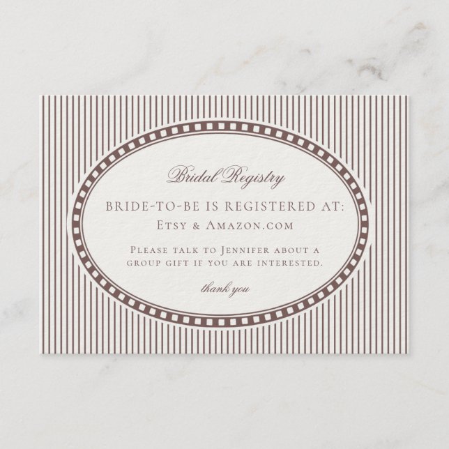 Brown Mocha Harlequin Checkered Bridal Registry Enclosure Card (Front)