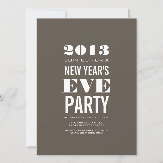 Brown Modern 2013 New Year's Eve Party Invitation (Front)