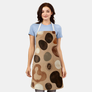 Brown Modern Art Flow Shapes All-Over Print Apron