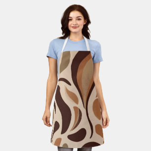 Brown Modern Art Flow Shapes All-Over Print Apron