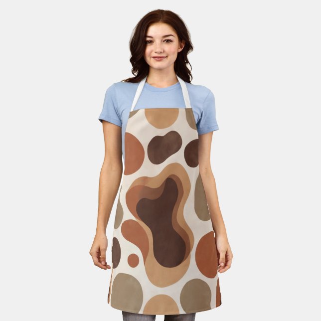 Brown Modern Art Flow Shapes All-Over Print Apron (Worn)