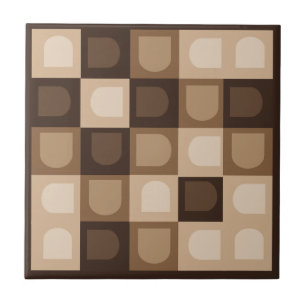 Brown Modern Boho Arch Geometric Aztec Pattern  Ceramic Tile