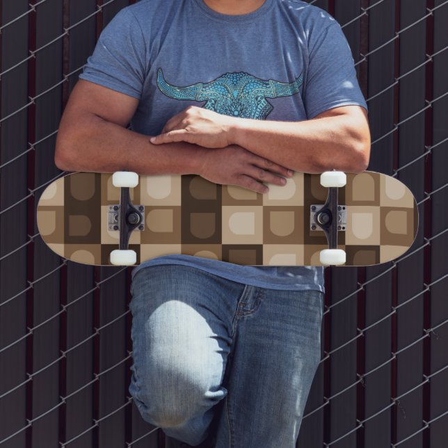 Brown Modern Boho Arch Geometric Aztec Pattern Skateboard (Outdoor 3)