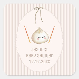 Brown Modern Boy Bow Asian Dumpling Baby Shower  Square Sticker