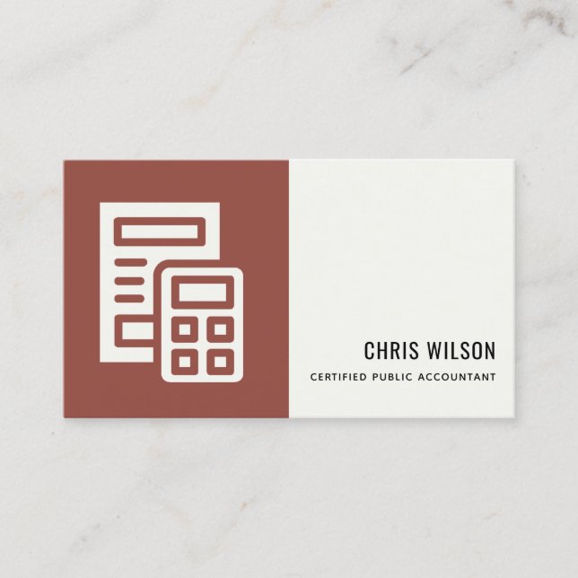 BROWN MODERN CALCULATOR ICON ACCOUNTING TAX BUSINESS CARD (Front)