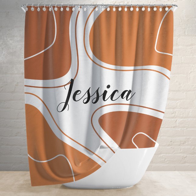 Brown Modern Geometric Abstract Shape Pattern Name Shower Curtain (Creator Uploaded)