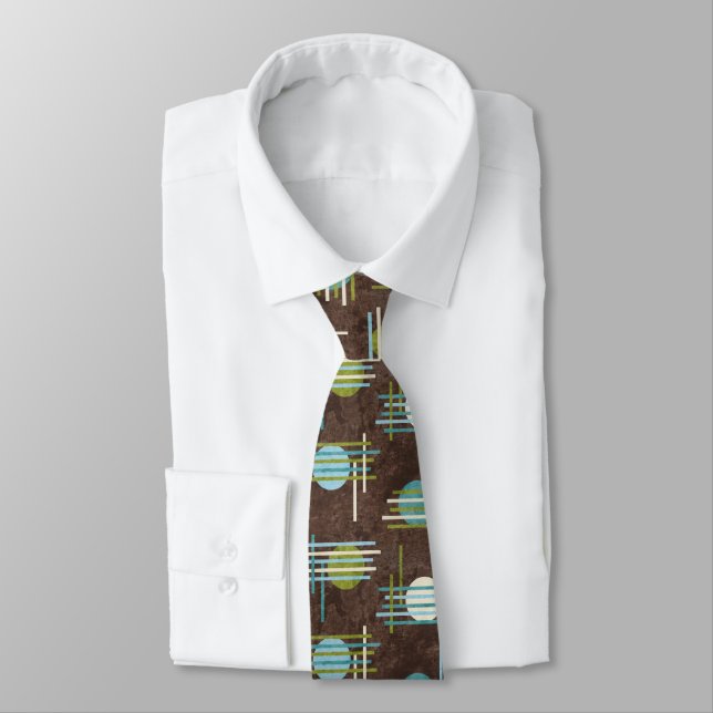 Brown Modern Geometric Tie (Tied)