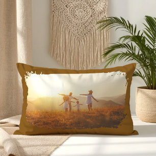 Brown Modern Grunge Border Photo Lumbar Cushion
