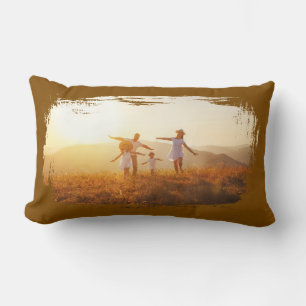 Brown Modern Grunge Border Photo Lumbar Cushion