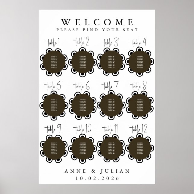 Brown Modern Minimal Wedding Seating Chart Poster (Front)