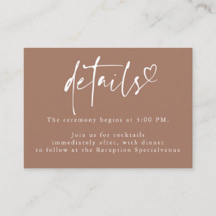 Brown Modern Minimalist Heart Wedding Details Enclosure Card