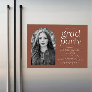 Brown Modern Minimalist Photo Graduation Party Magnetic Invitation