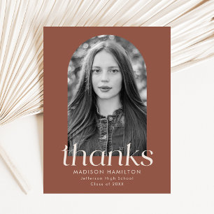 Brown Modern Minimalist Photo Graduation Thank You Postcard