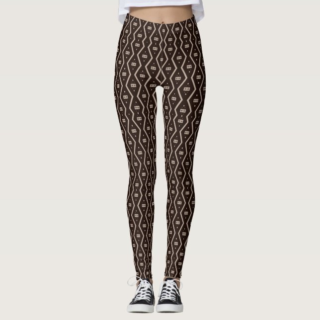 Brown Modern Mudcloth Print Leggings (Front)