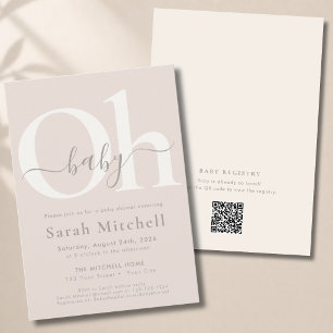 Brown Modern Neutral Baby Shower QR Code Invitation