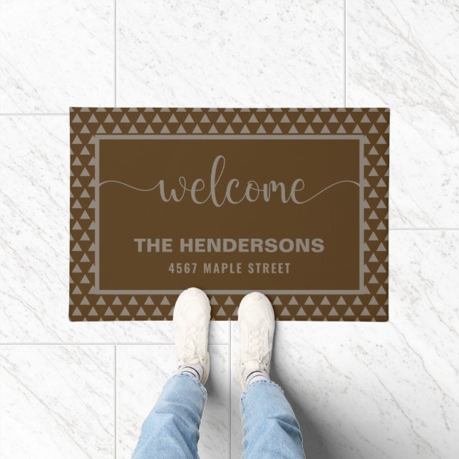 Brown Modern Personalised Family Name Welcome Doormat (Indoor)