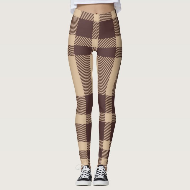 Brown Modern Plaid Leggings (Front)