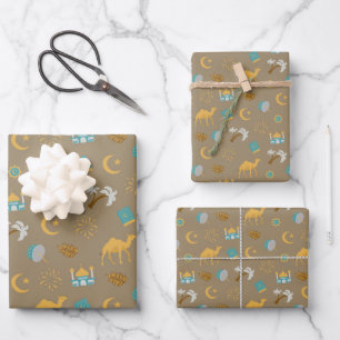 Brown Modern Ramadan Eid Mubarak Happy Eid Wrapping Paper Sheet