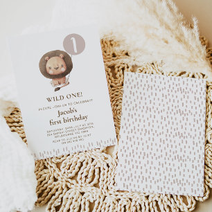 Brown Modern Safari Lion Wild One 1st Birthday Invitation
