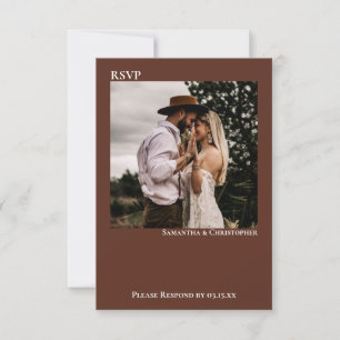 Brown Modern Simple Minimalist Photo Wedding RSVP Card